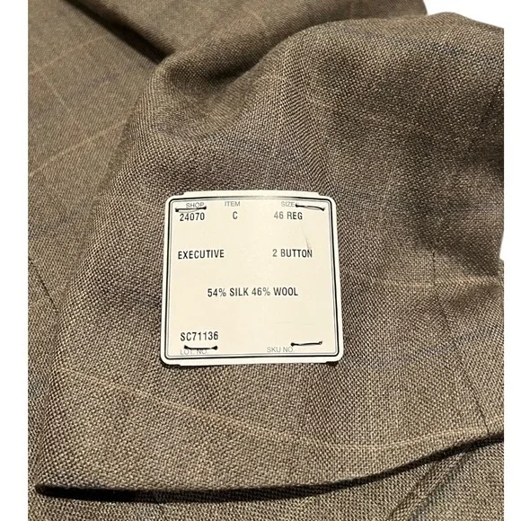 NWT Jos. A. Bank‎ Men's 46R Brown Silk Wool Plaid 2-Button Executive Jacket